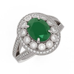 4.55 ctw Certified Emerald & Diamond Victorian Ring 14K White Gold