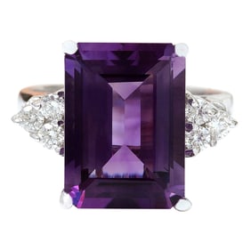 Amethyst Diamond Ring 14K White Gold
