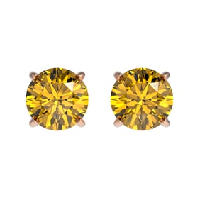1 ctw Certified Intense Yellow Diamond Stud Earrings 10k Rose Gold