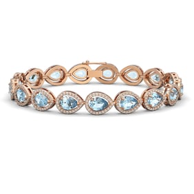 15.74 ctw Aquamarine & Diamond Micro Pave Halo Bracelet 10k Rose Gold