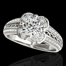2.05 ctw Certified Diamond Solitaire Halo Ring 10k White Gold