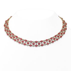 37.97 ctw Tourmaline & Diamond Necklace 10K Yellow Gold