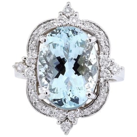 Aquamarine Diamond Ring In 14 Karat