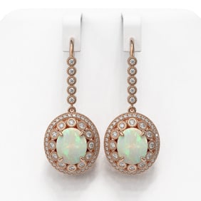 10.26 ctw Certified Opal & Diamond Victorian Earrings 14K Rose Gold