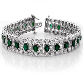 14.50 ctw Emerald & Diamond Bracelet 18k White Gold
