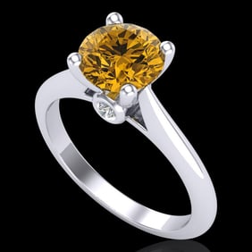 1.6 ctw Intense Fancy Yellow Diamond Art Deco Ring 18k White Gold