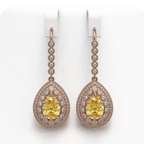 8.15 ctw Canary Citrine & Diamond Victorian Earrings 14K Rose Gold