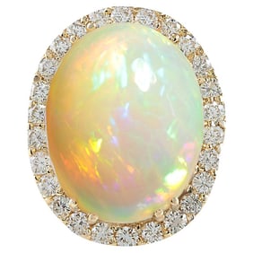 Opal Diamond Ring 14K Yellow Gold