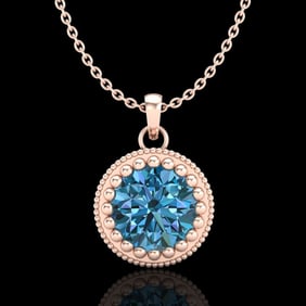 1 ctw Intense Blue Diamond Art Deco Stud Necklace 18k Rose Gold