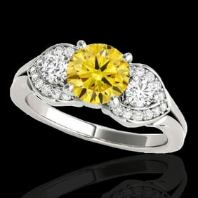 1.45 ctw SI/I Fancy Intense Yellow Diamond 3 Stone Ring 10k White Gold