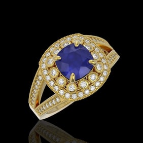 2.69 ctw Certified Sapphire & Diamond Victorian Ring 14K Yellow Gold