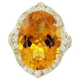 Natural Citrine Diamond Ring in 14