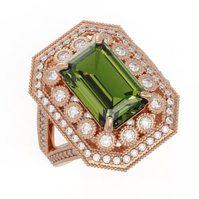 6.08 ctw Certified Tourmaline & Diamond Victorian Ring 14K Rose Gold