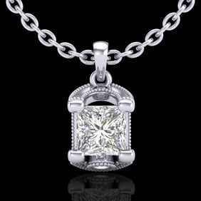 1.25 ctw Princess VS/SI Diamond Art Deco Necklace 18k White Gold