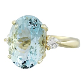 Natural Aquamarine Diamond Ring In 14