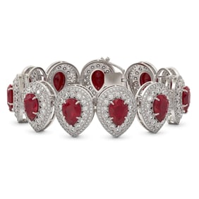 56.04 ctw Certified Ruby & Diamond Victorian Bracelet 14K White Gold