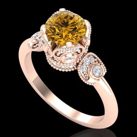 1.75 ctw Intense Fancy Yellow Diamond Art Deco Ring 18k Rose Gold