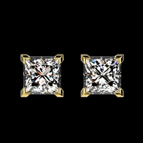 1 ctw Certified VS/SI Quality Princess Diamond Stud Earrings 10k Yellow Gold