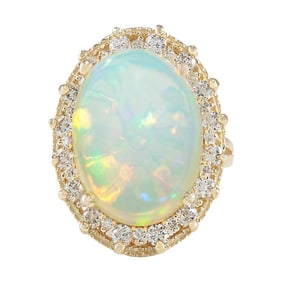 Natural Opal Diamond Ring In 14
