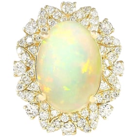 Opal Diamond Ring 14K Yellow Gold