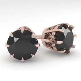 4.0 ctw Black Diamond Stud Solitaire Earrings Vintage 18k Rose Gold