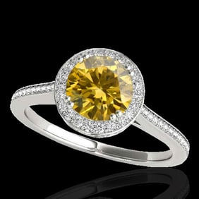 2.03 ctw Certified SI/I Fancy Intense Yellow Diamond Ring 10k White Gold