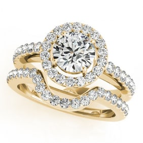 2.02 ctw Certified VS/SI Diamond 2pc Wedding Set Halo 14k Yellow Gold