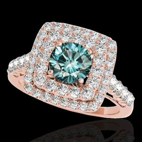 2.05 ctw SI Certified Fancy Blue Diamond Halo Ring 10k Rose Gold