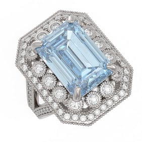 12.49 ctw Certified Sky Topaz & Diamond Victorian Ring 14K White Gold