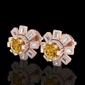 1.77 ctw Intense Fancy Yellow Diamond Art Deco Earrings 18k Rose Gold