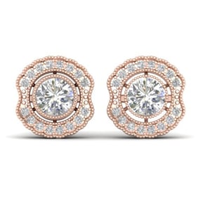 1.5 ctw Certified VS/SI Diamond Art Deco Stud Earrings 14k Rose Gold