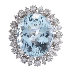 Natural Aquamarine Diamond Ring In 14