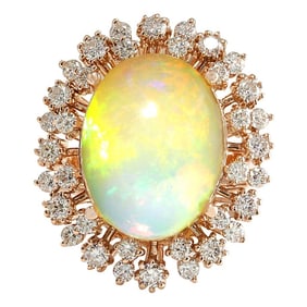 Natural Opal Diamond Ring In 14