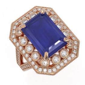 11.98 ctw Certified Sapphire & Diamond Victorian Ring 14K Rose Gold