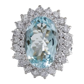 Natural Aquamarine Diamond Ring In 14