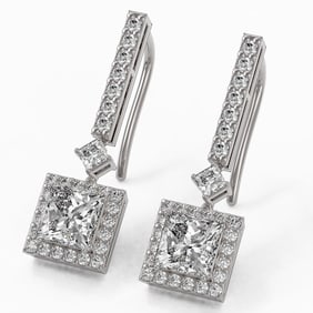 2.4 ctw Princess Cut Diamond Designer Earrings 18K White Gold