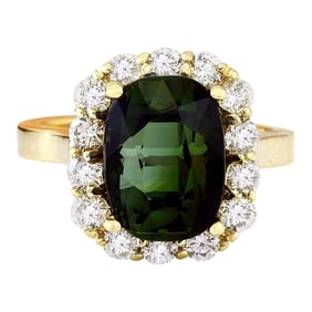 Natural Tourmaline Diamond Ring In 14