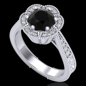 1.33 ctw Fancy Black Diamond Engagment Art Deco Ring 18k White Gold