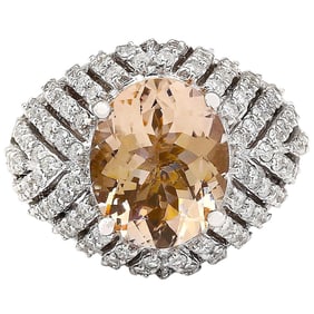 Natural Morganite Diamond Ring In 14
