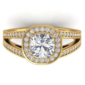 1.5 ctw Cushion Certified VS/SI Diamond Art Deco Ring 14k Yellow Gold