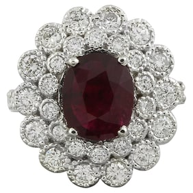 Ruby Diamond Ring 14K White Gold