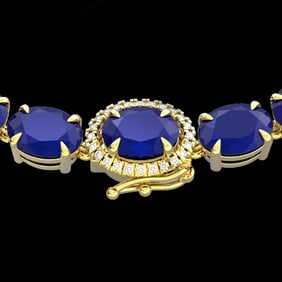 54.25 ctw Sapphire & VS/SI Diamond Micro Pave Necklace 14k Yellow Gold