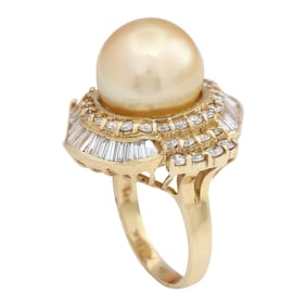 Gold South Sea Pearl Diamond Ring