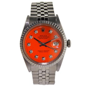 Rolex Stainless Steel Datejust Orange Diamond