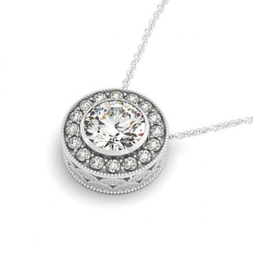 1.6 ctw VS/SI Diamond Solitaire Halo Necklace 14k White Gold