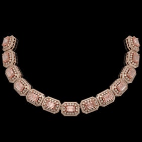 117.15 ctw Morganite & Diamond Victorian Necklace 14K Rose Gold