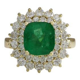 Emerald Diamond Ring 14K Yellow Gold