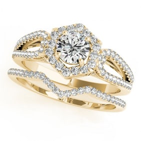 1.35 ctw Certified VS/SI Diamond 2pc Wedding Set Halo 14k Yellow Gold