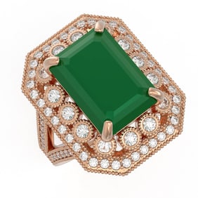 11.98 ctw Certified Emerald & Diamond Victorian Ring 14K Rose Gold