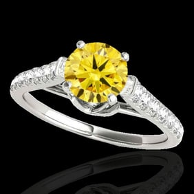 1.46 ctw Certified SI/I Fancy Intense Yellow Diamond Ring 10k White Gold